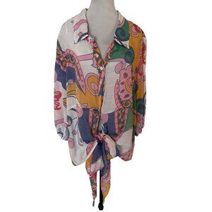 Alex & Parker Floral Print Tie-Front Button-Up Top 2X